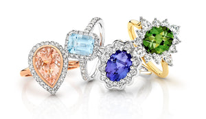 array of coloured gemstone rings