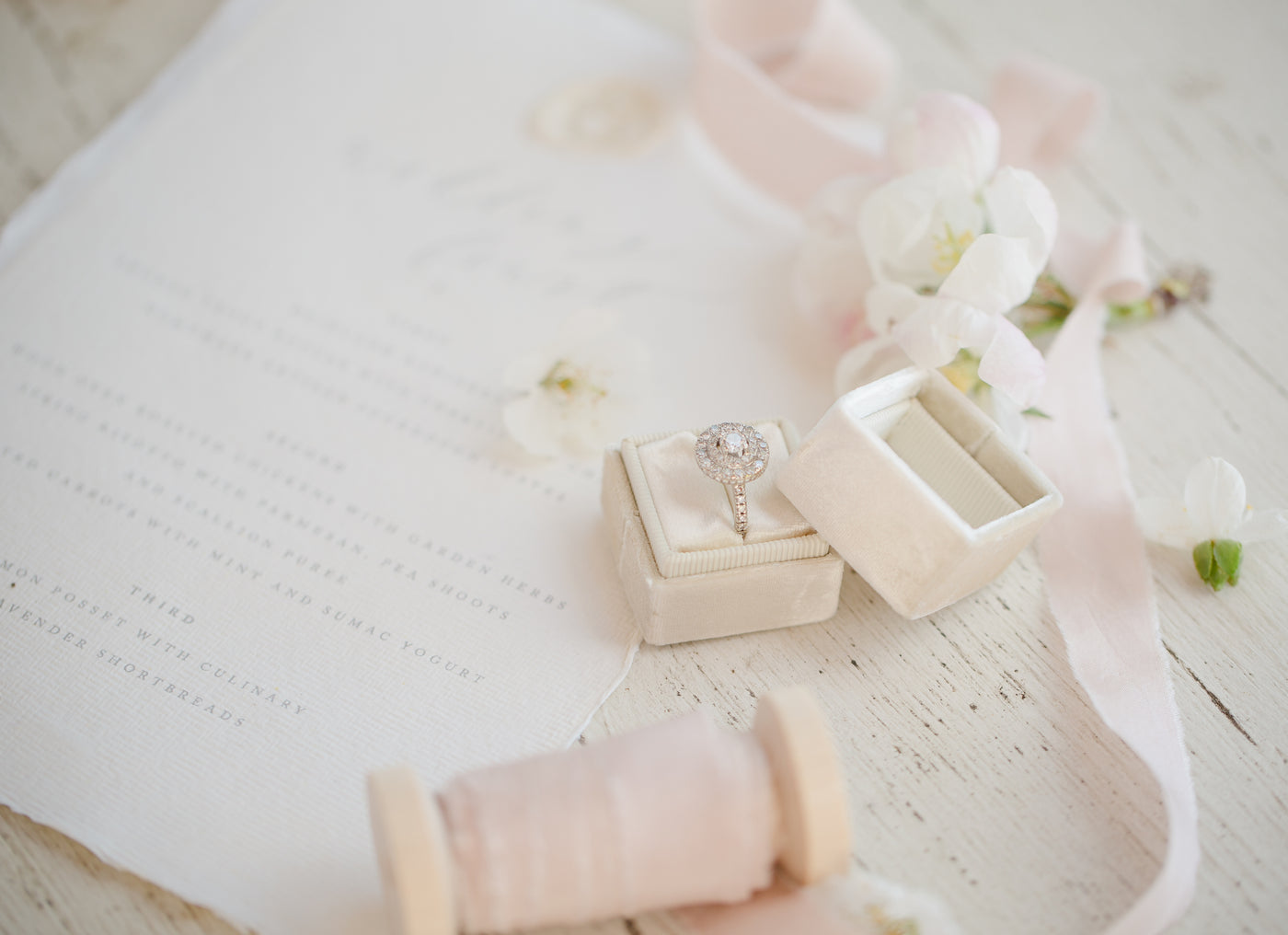 wedding ring in pink ring box